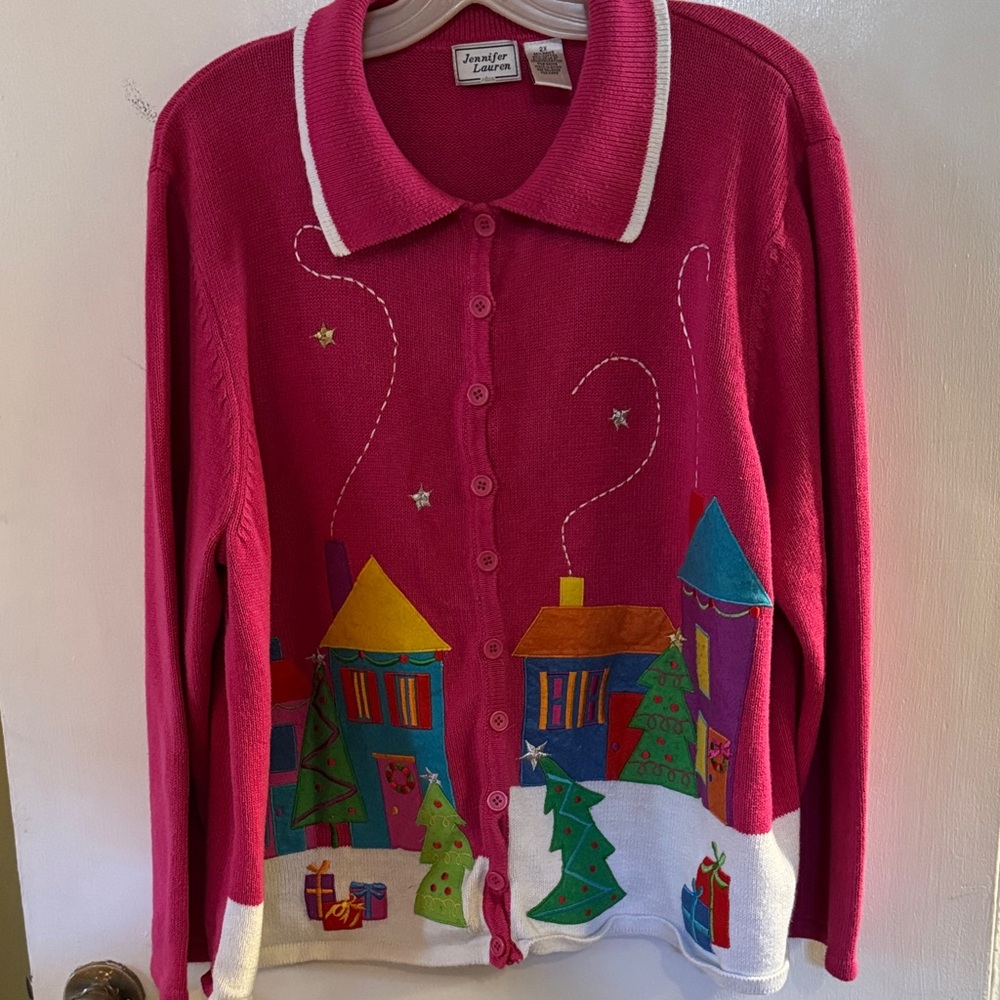 Jennifer Lauren Holiday Cardigan in Festive Pink